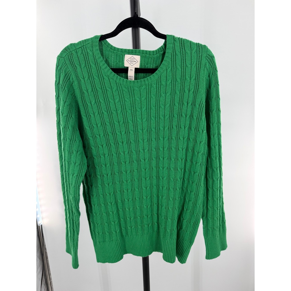 St. John's Bay Kelly Green Cable Knit Crew Neck Sweater XXL Women Long Sleeve